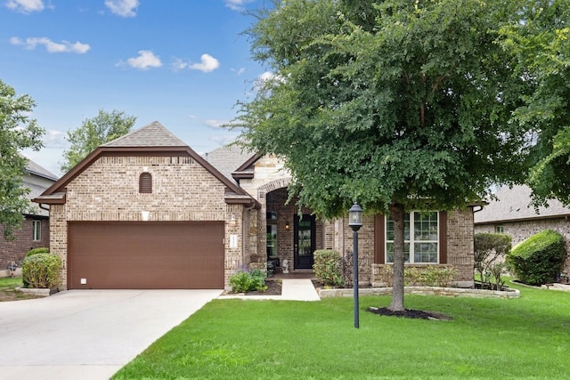 view of front of home featuring a garage and a front yard