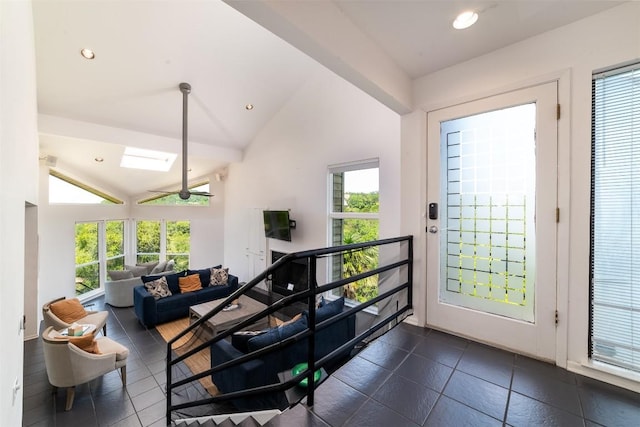 interior space featuring vaulted ceiling