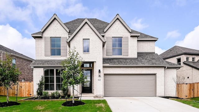 view of front facade featuring a garage and a front lawn