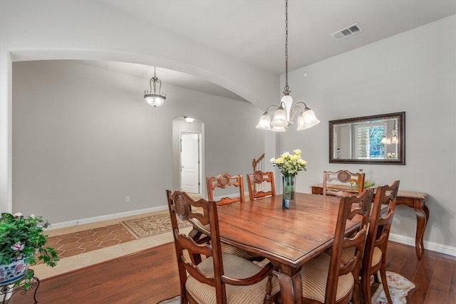 dining room with a chandelier and dark wood-type flooring