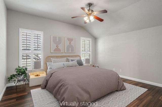 1102 Winding Creek Pl, Round Rock, TX 78665 - bedroom with vaulted ceiling, baseboards, and dark wood-style flooring