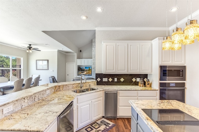 kitchen with sink, white cabinets, and black appliances