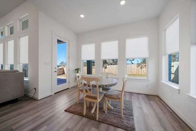 dining area with hardwood / wood-style floors and plenty of natural light