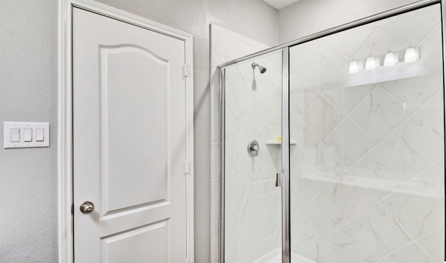 bathroom featuring a shower with shower door