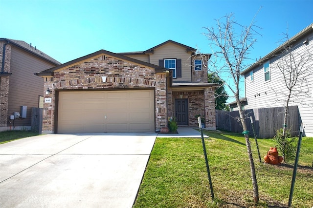 view of front property featuring a garage and a front yard