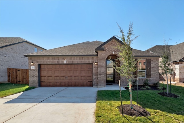 view of front of home with a garage and a front lawn