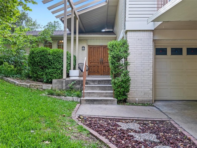 doorway to property featuring a garage