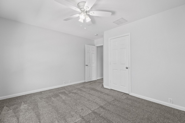 unfurnished bedroom with carpet flooring and ceiling fan