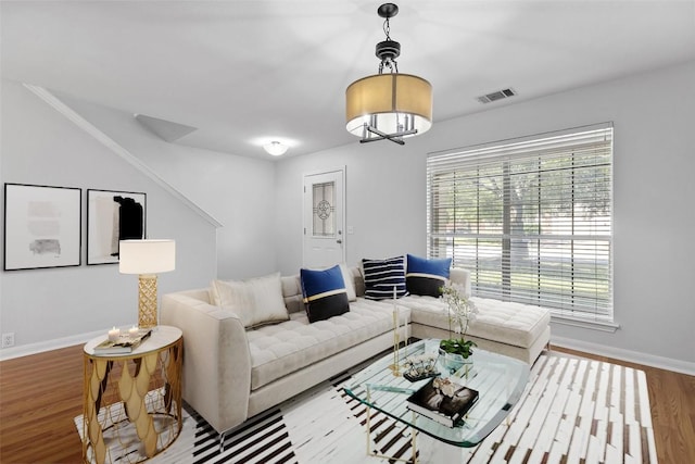 living room with wood-type flooring