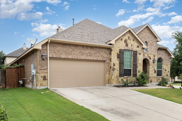 view of front of house with a front lawn and a garage