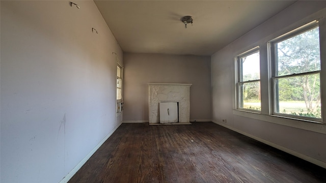 unfurnished living room with dark hardwood / wood-style floors