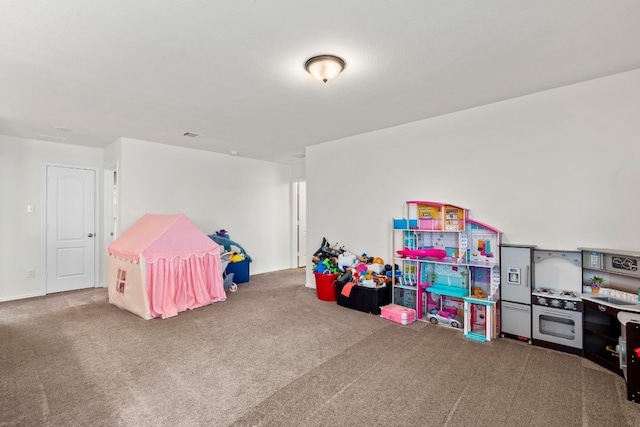 recreation room featuring carpet flooring