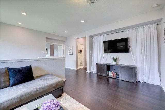 31451 Kingsway Rd, Georgetown, TX 78628 - living room featuring dark wood-style floors and recessed lighting