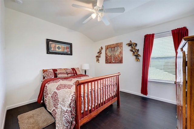 31451 Kingsway Rd, Georgetown, TX 78628 - bedroom featuring vaulted ceiling, wood finished floors, and a ceiling fan