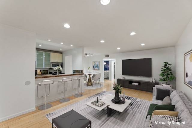 living room featuring light wood-type flooring