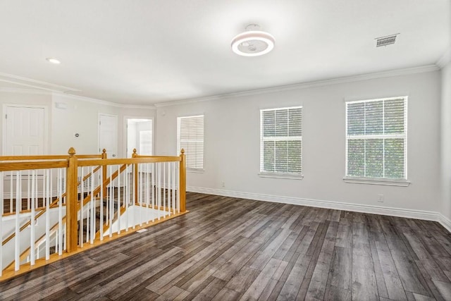 3917 Canyon Glen Cir, Austin, TX 78732 - spare room featuring crown molding and dark hardwood / wood-style floors