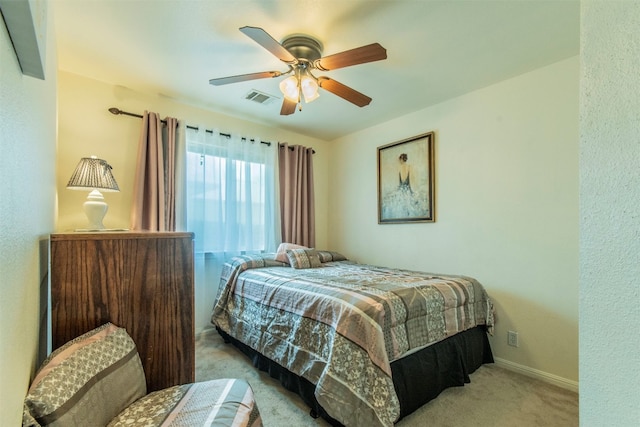 bedroom featuring carpet and ceiling fan