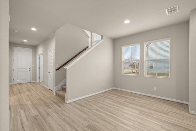 interior space with light hardwood / wood-style floors