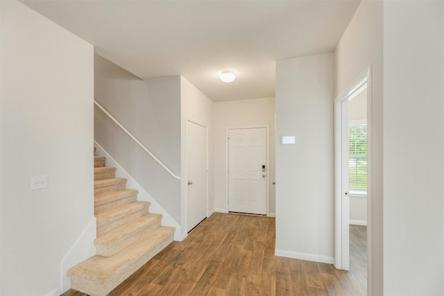 entryway with wood-type flooring