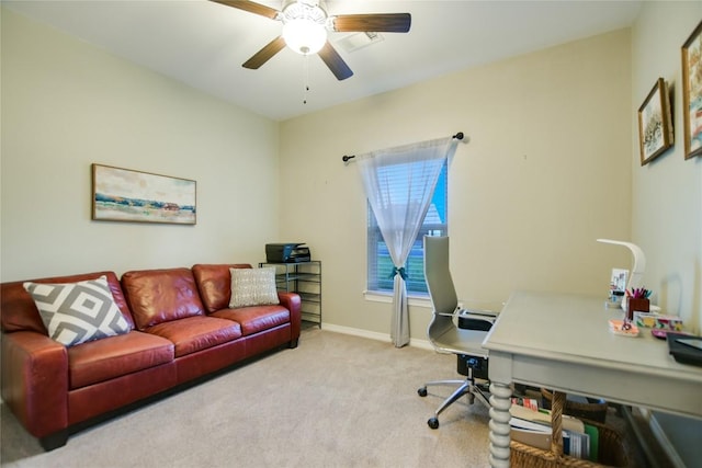 office space featuring ceiling fan and carpet floors