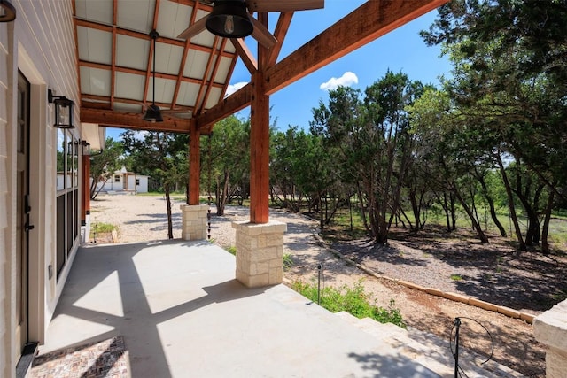 view of patio / terrace featuring ceiling fan