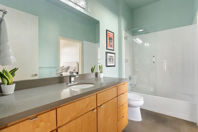 full bathroom with shower / bathing tub combination, vanity, and toilet