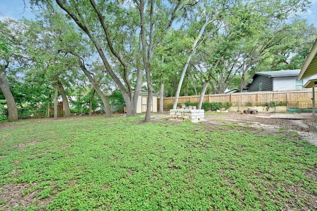 view of yard with a shed