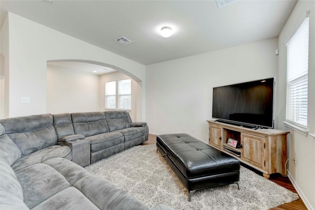 living room featuring light hardwood / wood-style flooring