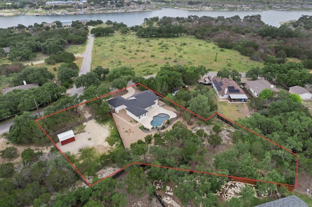 aerial view featuring a water view