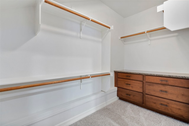 spacious closet featuring light carpet