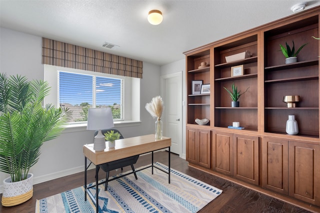 office area with dark hardwood / wood-style floors