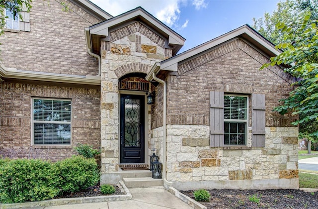 3113 Pasqueflower Pass, Pflugerville, TX 78660 - doorway to property featuring stone siding