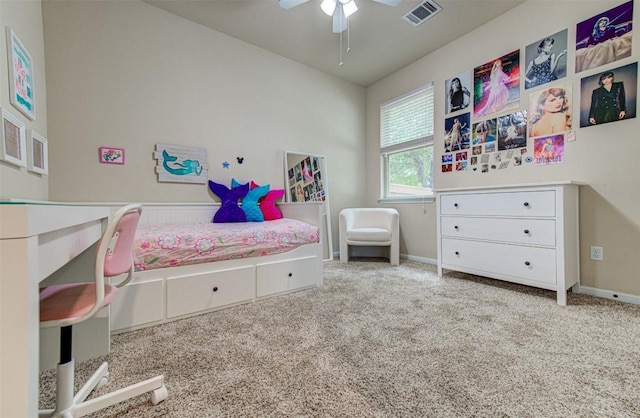 bedroom featuring carpet flooring and ceiling fan