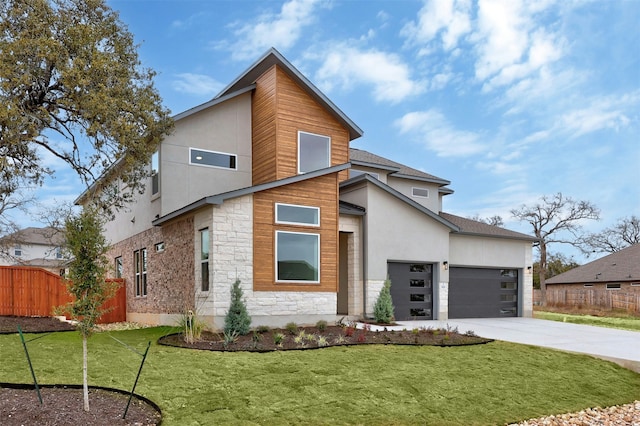 contemporary home featuring a front lawn