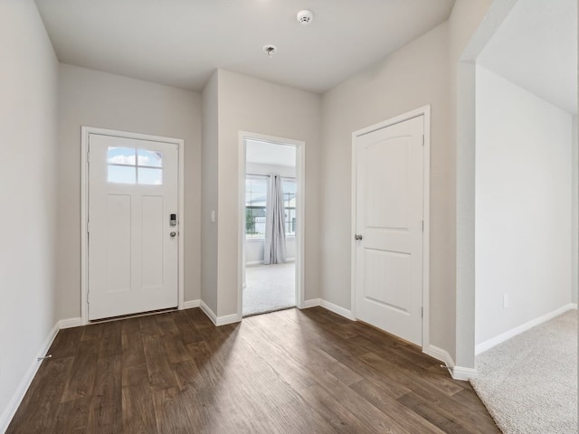 foyer entrance featuring dark hardwood / wood-style floors