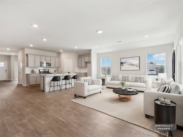 living room featuring light wood-type flooring