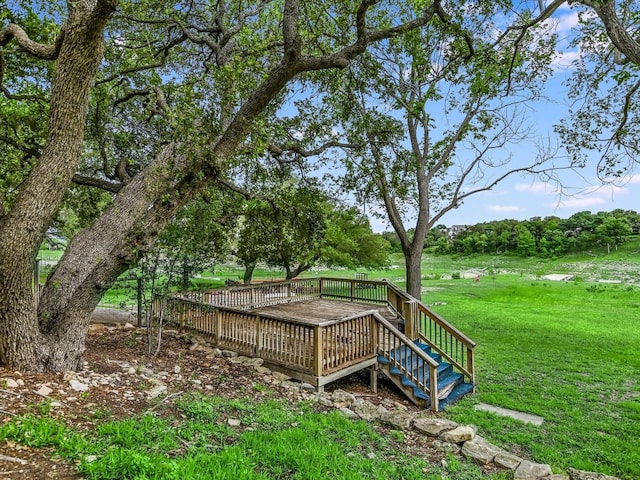 view of yard featuring a wooden deck