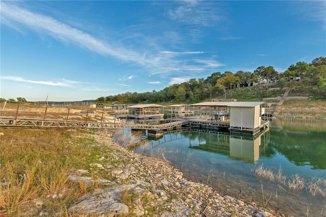 view of dock with a water view