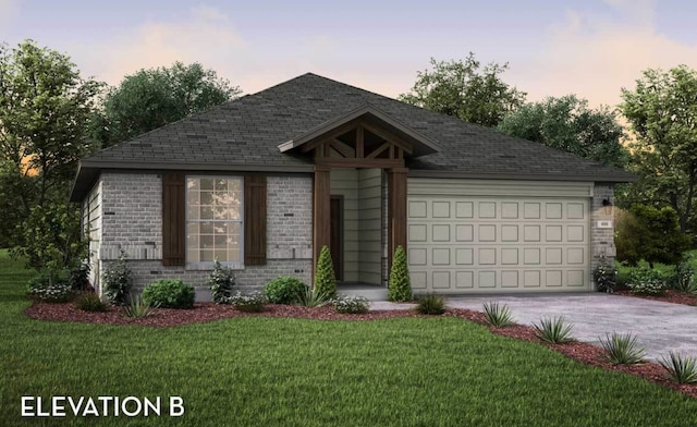 view of front facade featuring a garage and a lawn