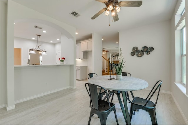 dining area featuring ceiling fan