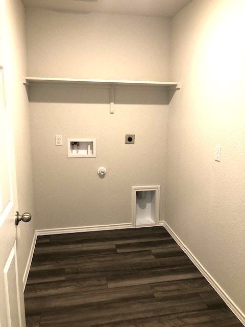 washroom featuring hookup for an electric dryer, washer hookup, dark hardwood / wood-style floors, and hookup for a gas dryer