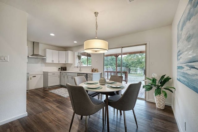 dining room featuring dark hardwood / wood-style flooring and sink