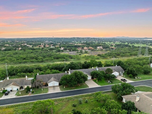 view of aerial view at dusk