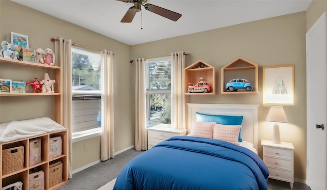 bedroom with carpet flooring and ceiling fan