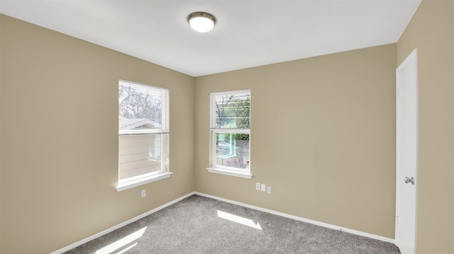 spare room with baseboards and carpet floors