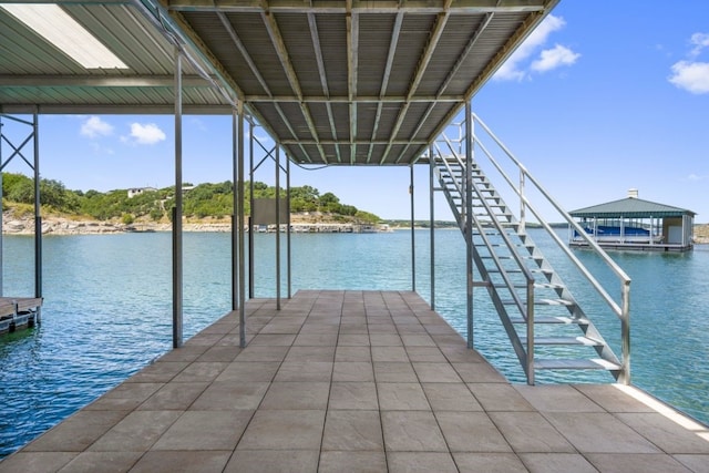 view of dock with a water view