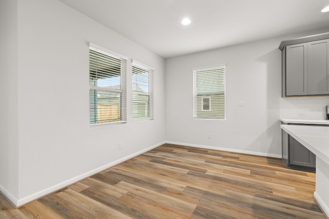 unfurnished dining area featuring light hardwood / wood-style flooring