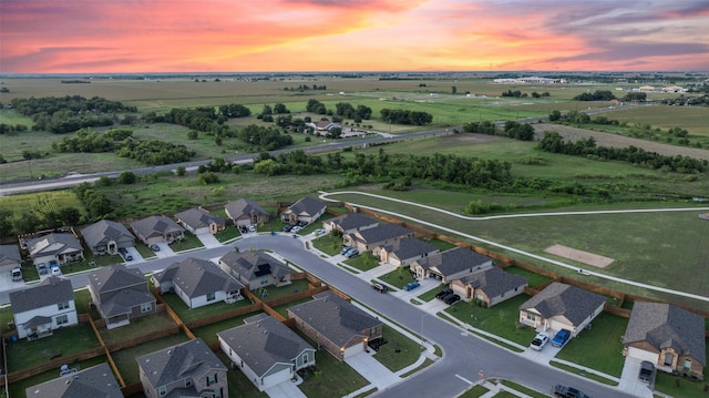 view of aerial view at dusk