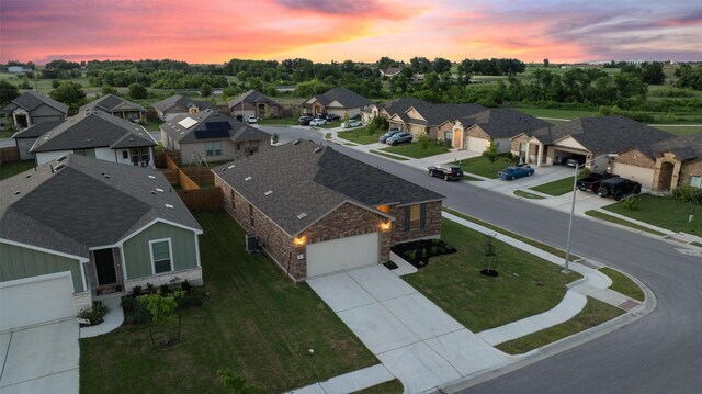 view of aerial view at dusk