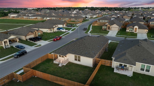 view of aerial view at dusk